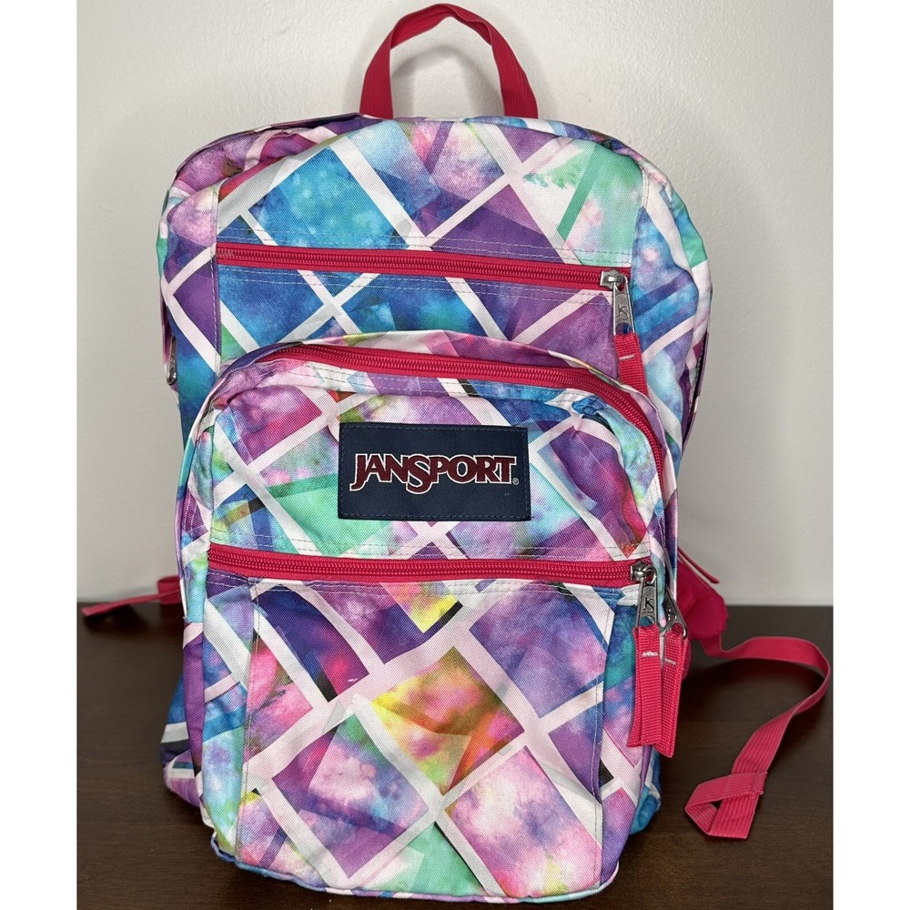 Jansport Big Student Backpack Multi Glow Box Pink Rainbow Bejeweled Geometric